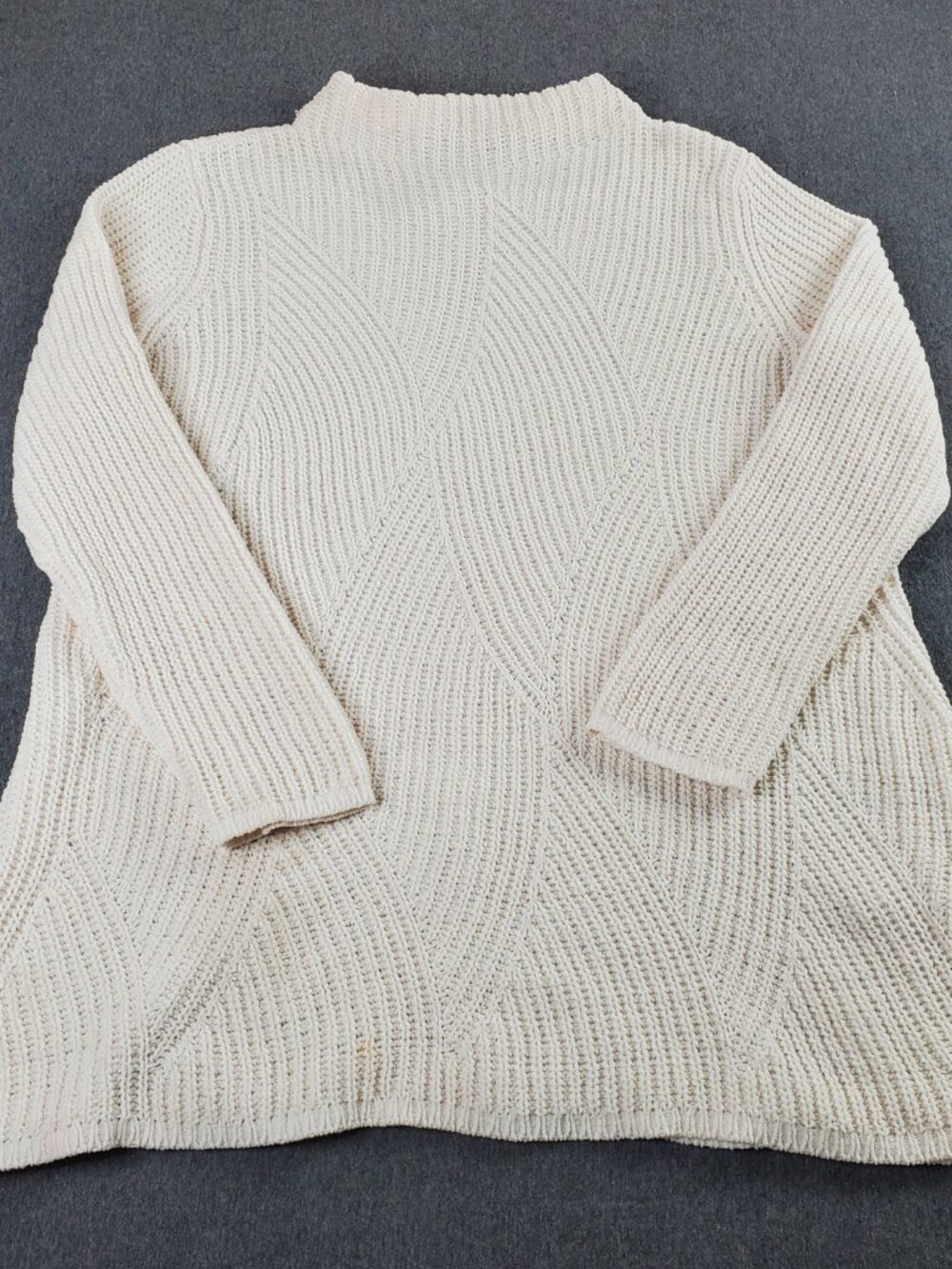 J.Jill Chenille Cream Swirl Knit Mock Neck Tunic Sweater Pullover Size M